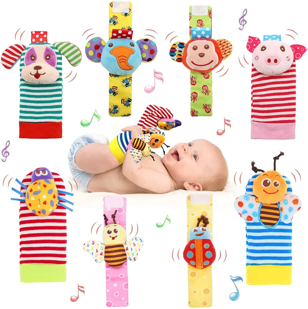 Wrist Rattles Foot Finder Rattle Sock Baby Toy,Rattle Toy,Arm Hand Bracelet Rattle,Feet Leg Ankle Socks,Activity Rattle Present Gift for Newborn Infant Babies Boy Girl Bebe (8 pcs)